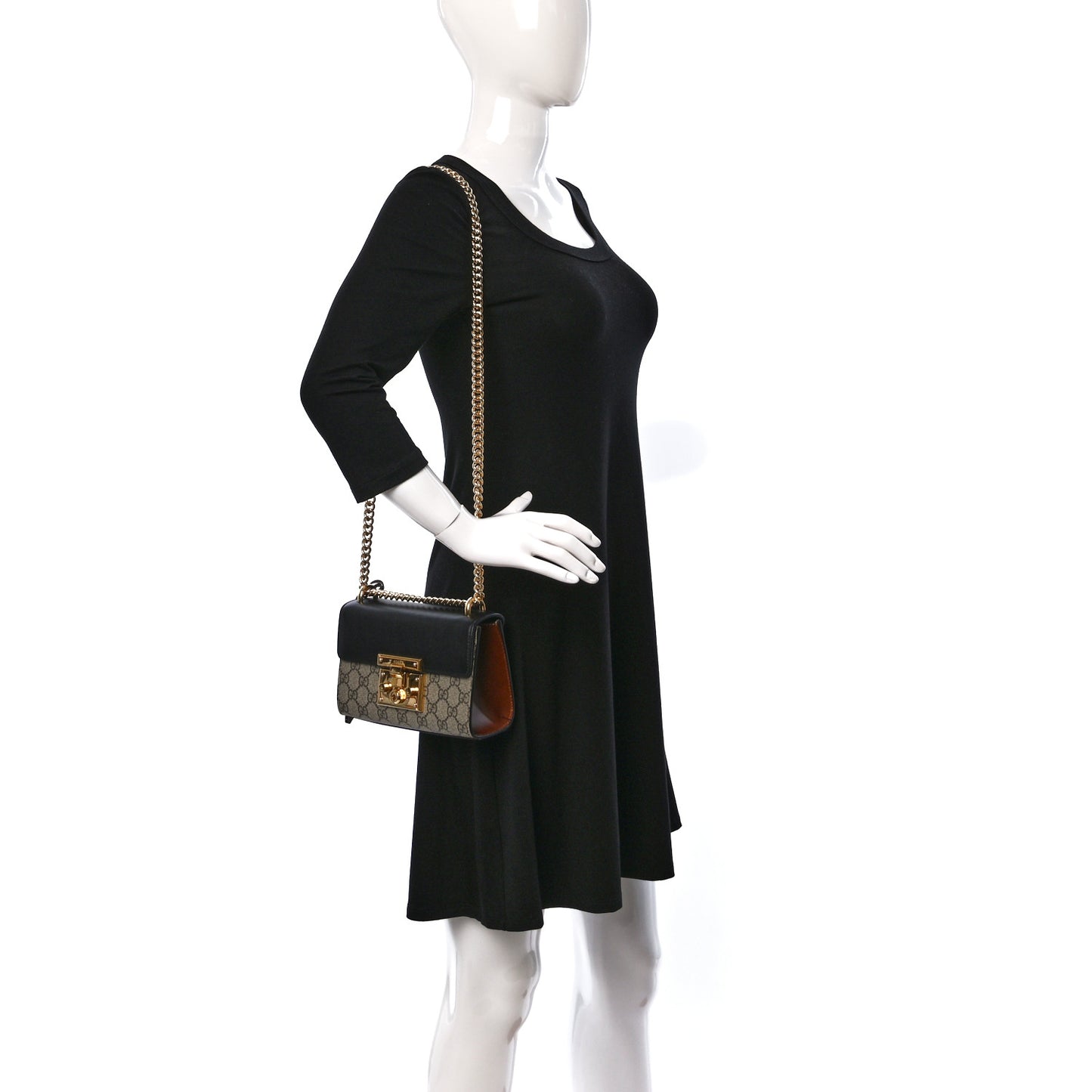 GG Supreme Monogram Calfskin Small Padlock Shoulder Bag Beige Black Cuir