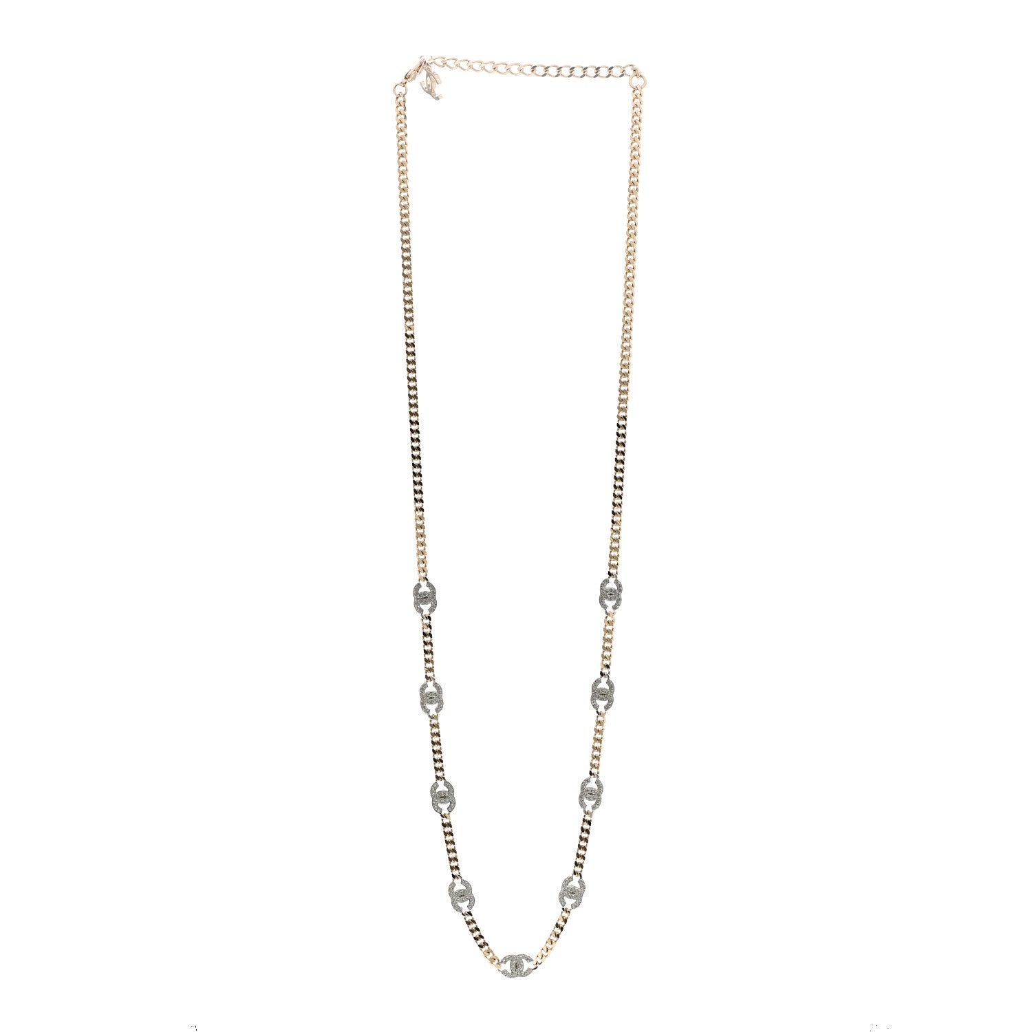 Chanel Crystal Chain CC Link Necklace Gold Silver 3 of 5