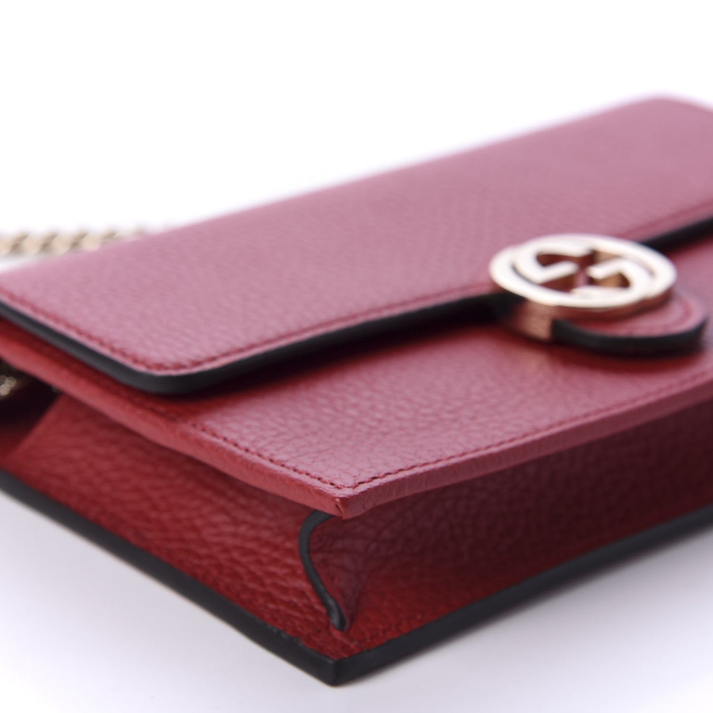 Dollar Calfskin Interlocking G Chain Wallet Red