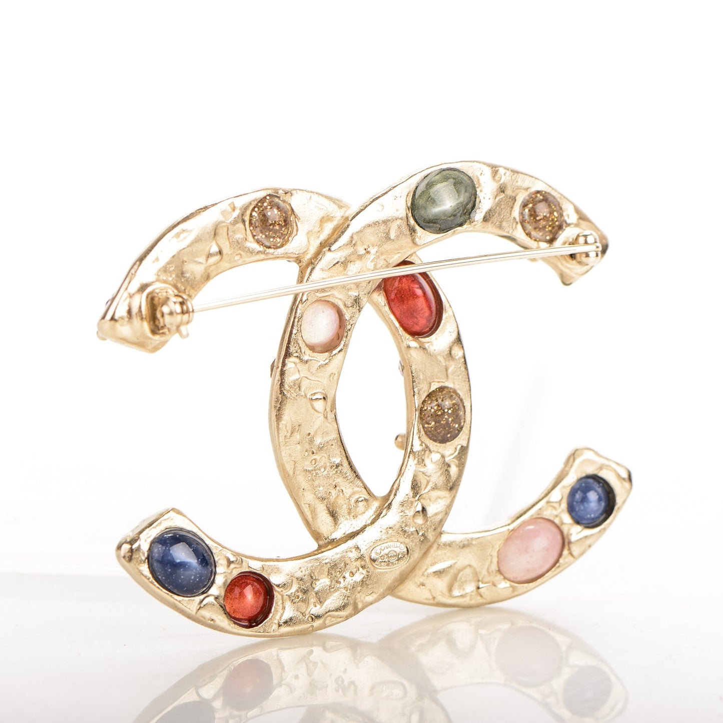 Crystal Pearl CC Brooch Gold Multicolor