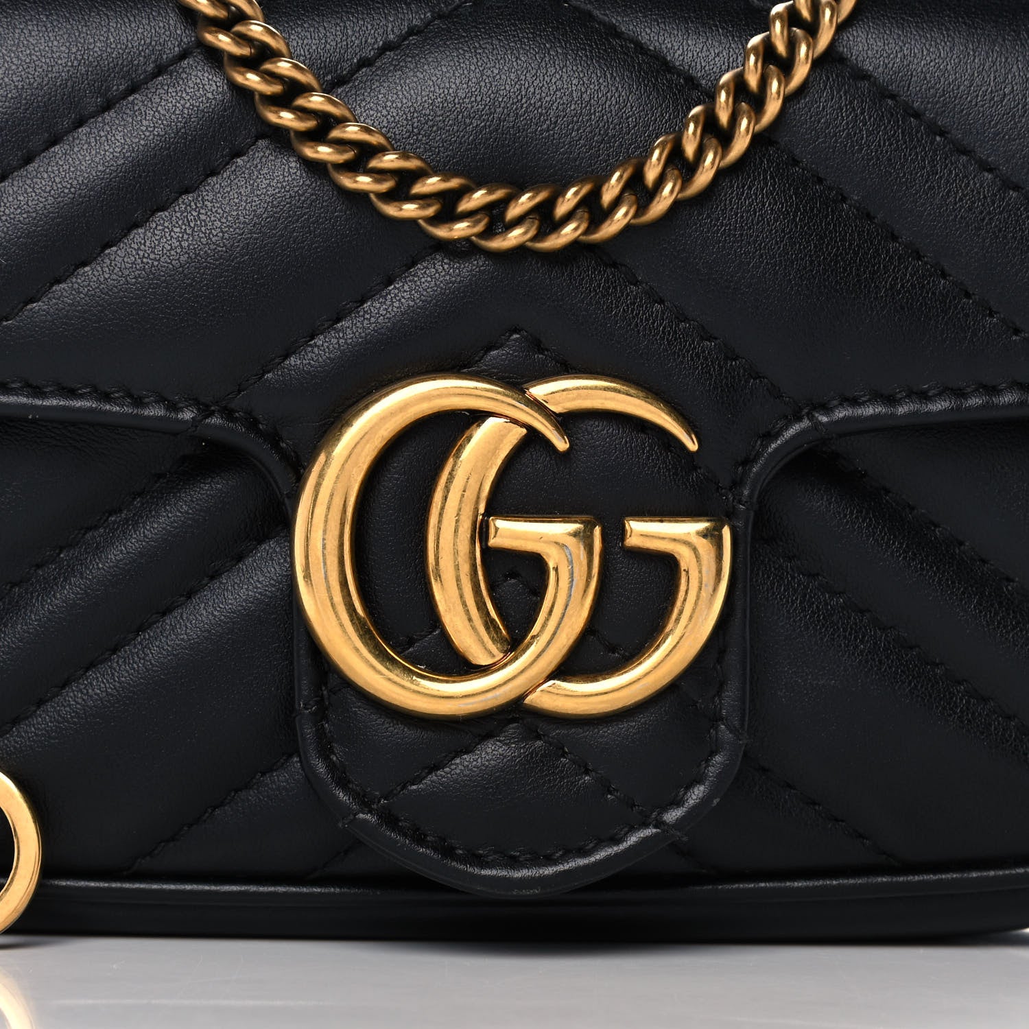 Gucci Calfskin Matelasse Super Mini GG Marmont Shoulder Bag Black 8 of 14