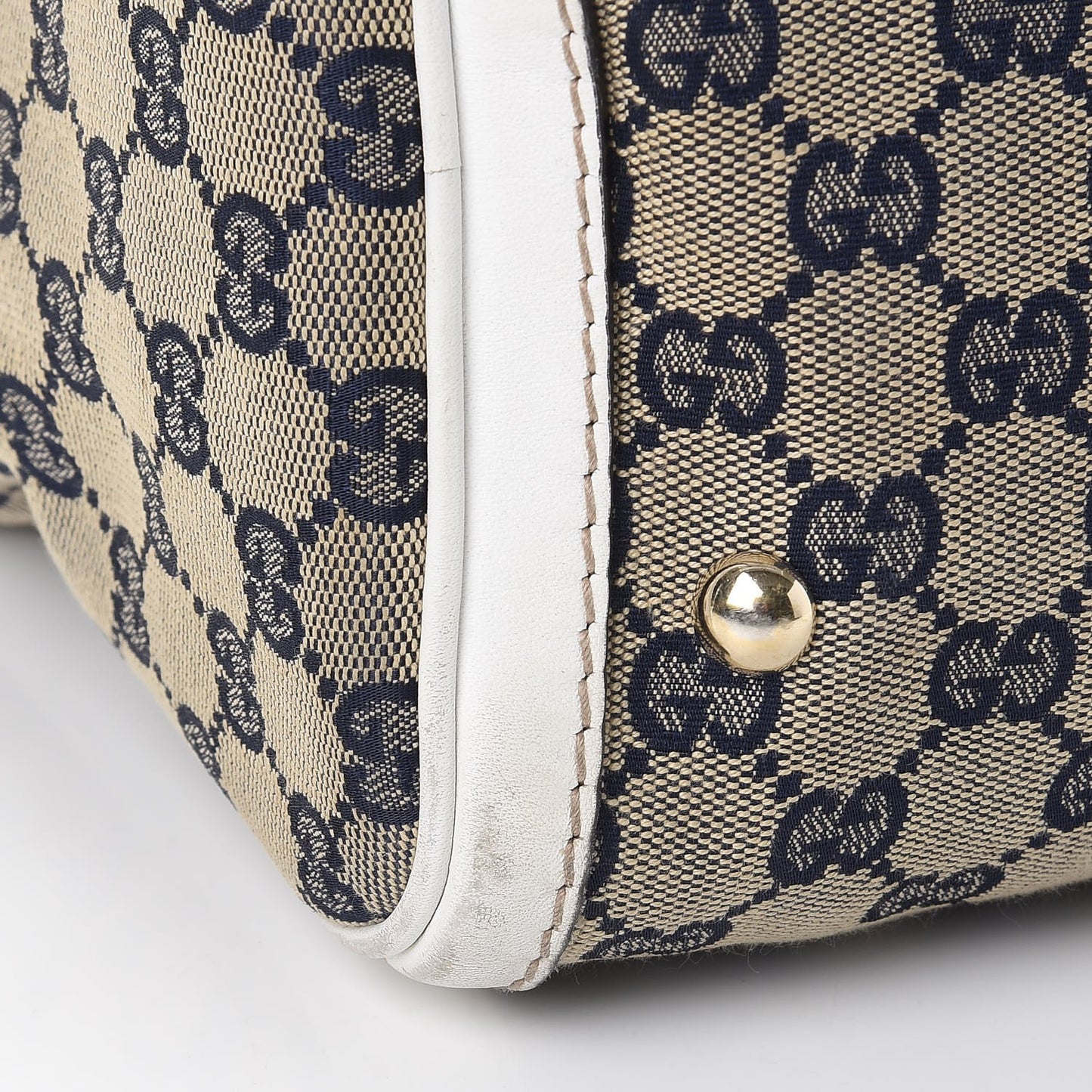Monogram Selleria Calfskin Vintage Web Medium Boston Beige Blue Mystic White