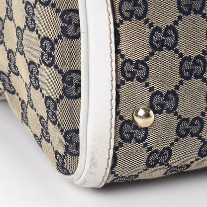 Gucci Monogram Selleria Calfskin Vintage Web Medium Boston Beige Blue Mystic White 26 of 32