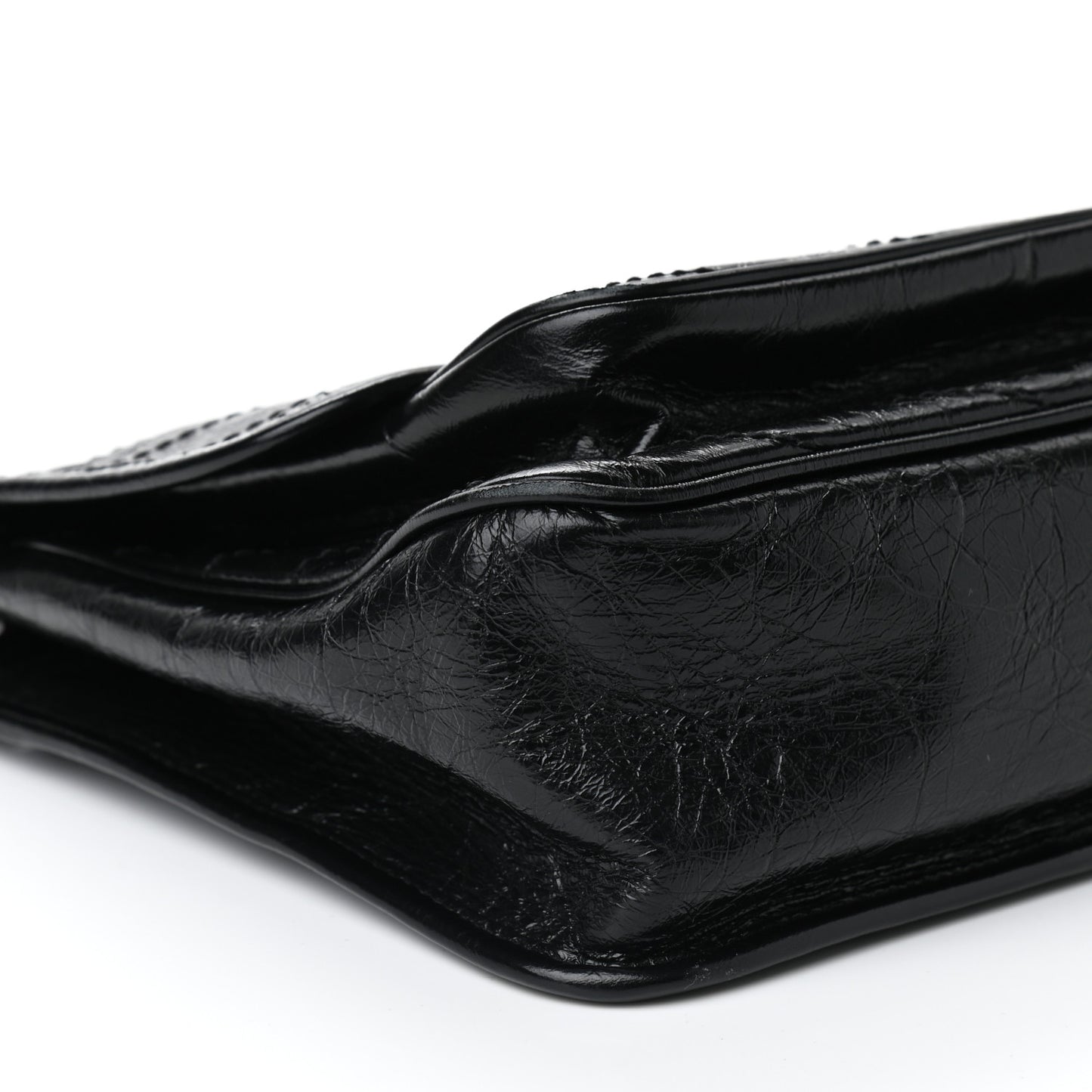 Crinkled Calfskin Matelasse Monogram Medium Niki Chain Satchel Black