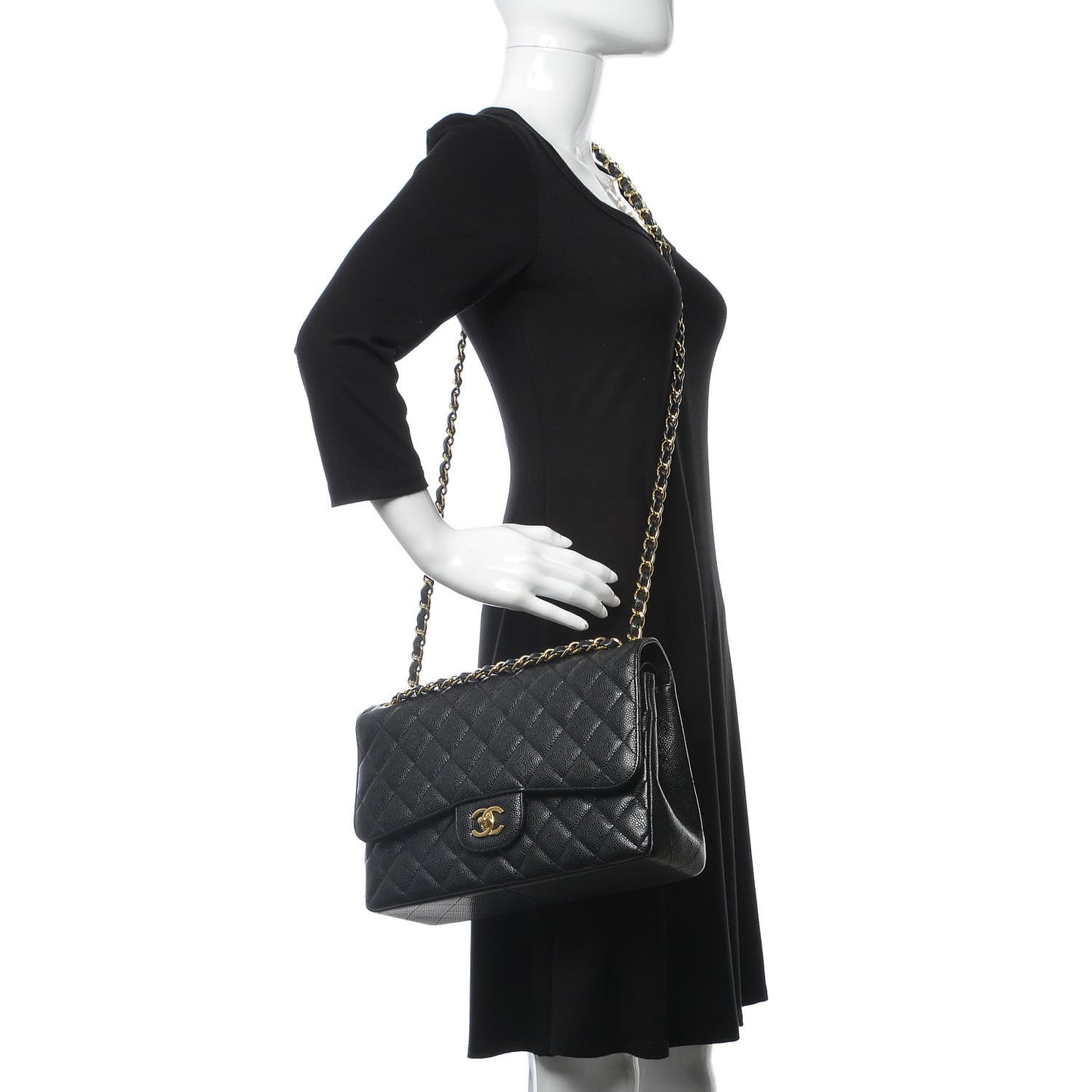 Caviar Quilted Jumbo Double Flap Black