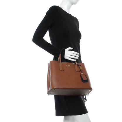 Prada Saffiano Cuir Bi-Color Medium Double Bag Palissandro Black 3 of 9