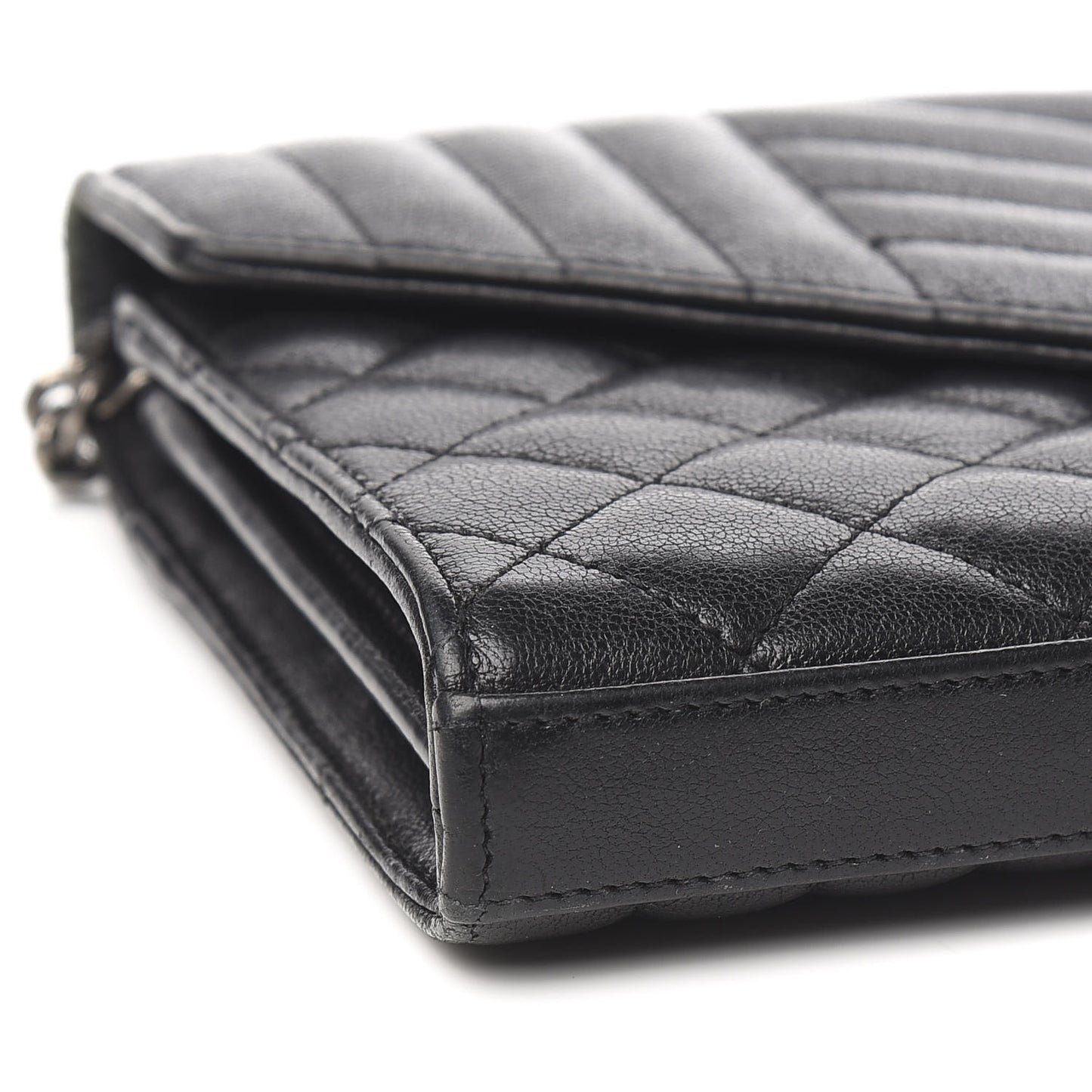 Sheepskin Tri-Quilt Monogram Envelope Chain Wallet Black
