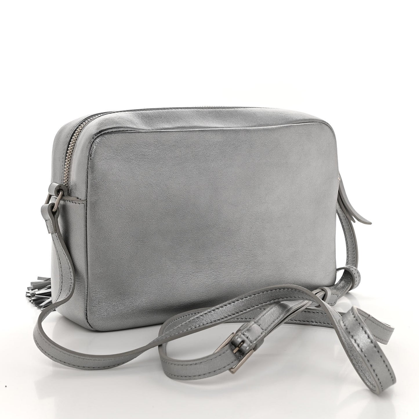 Metallic Calfskin Monogram Small Lou Camera Bag Silver