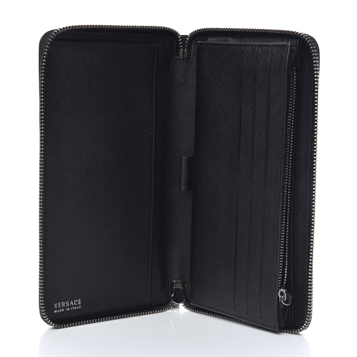 Versace Saffiano Calfskin Zip Around Organizer Wallet Black 5 of 6