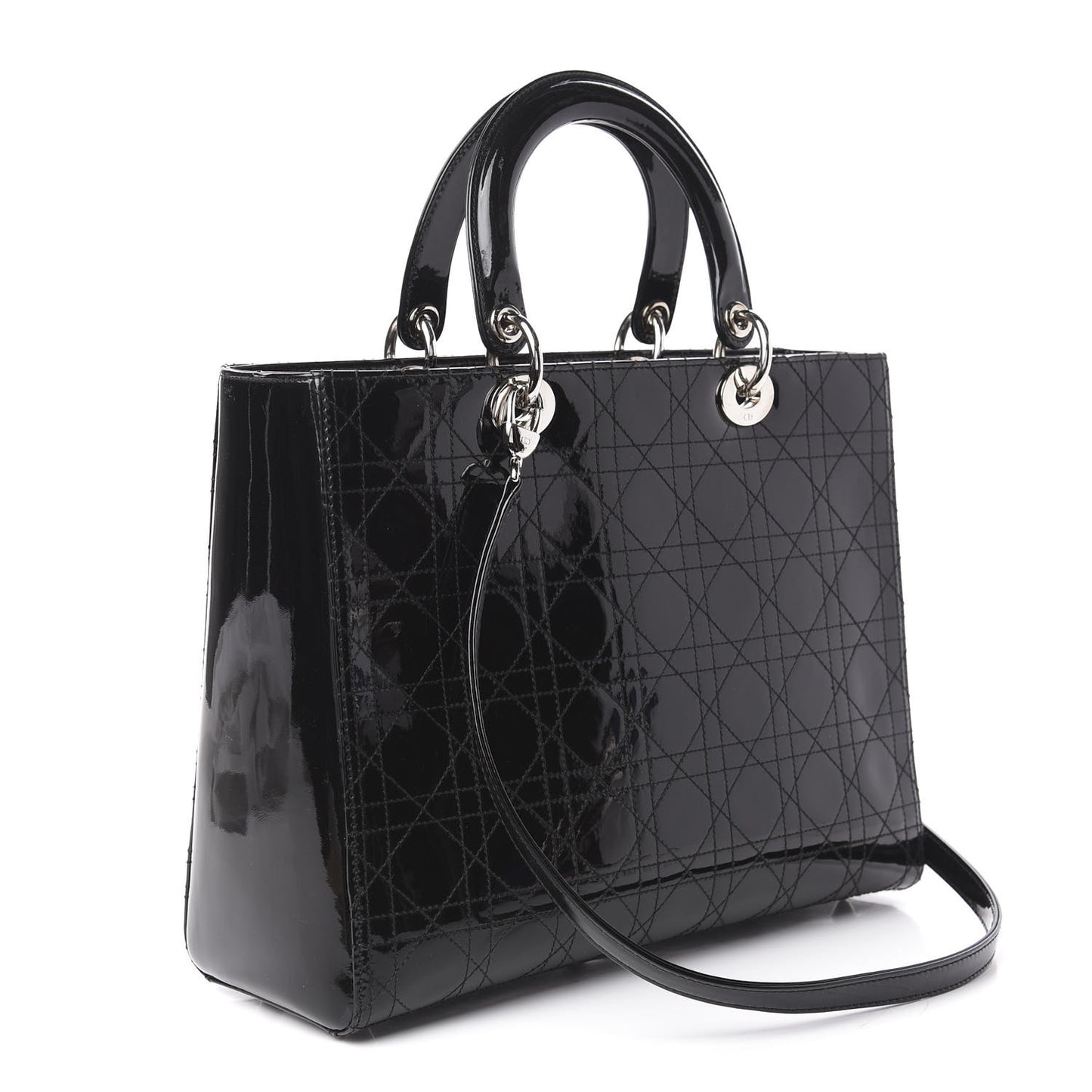 Patent Cannage Stitched Large Lady Dior Black