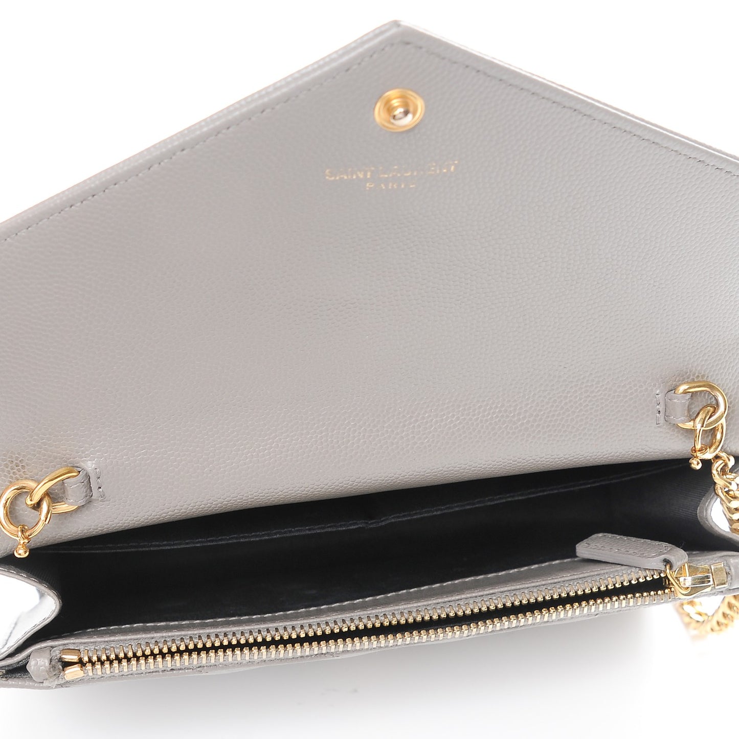 Grain De Poudre Matelasse Chevron Monogram Chain Wallet Fog