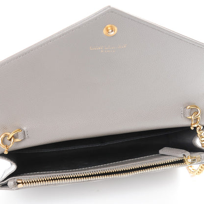 Saint Laurent Grain De Poudre Matelasse Chevron Monogram Chain Wallet Fog 5 of 11