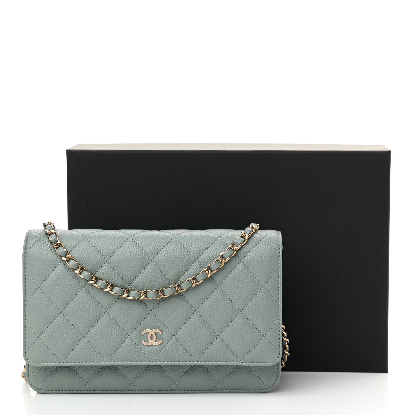Caviar Quilted Wallet On Chain WOC Light Grey