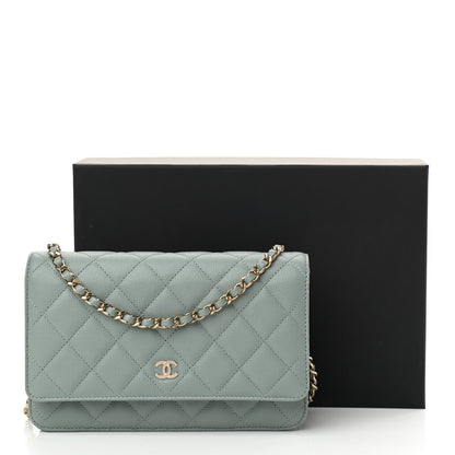 Chanel Caviar Quilted Wallet On Chain WOC Light Grey 2 of 11