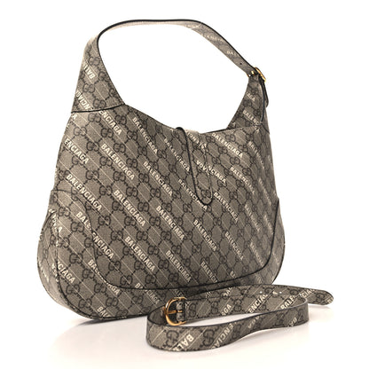 Gucci X BALENCIAGA GG Supreme Monogram Logo Print Medium Jackie 1961 Hobo Beige Ebony 3 of 10