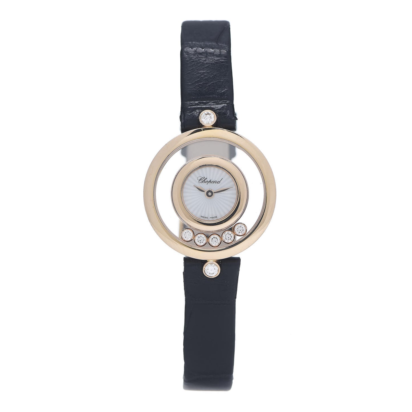 18K Rose Gold Alligator 5 Diamond 25mm Happy Diamonds Quartz Watch