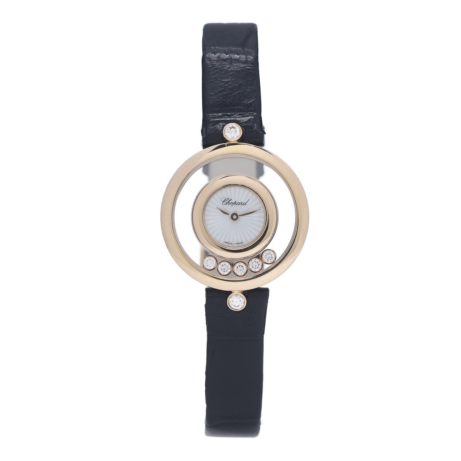 Chopard 18K Rose Gold Alligator 5 Diamond 25mm Happy Diamonds Quartz Watch 1 of 5