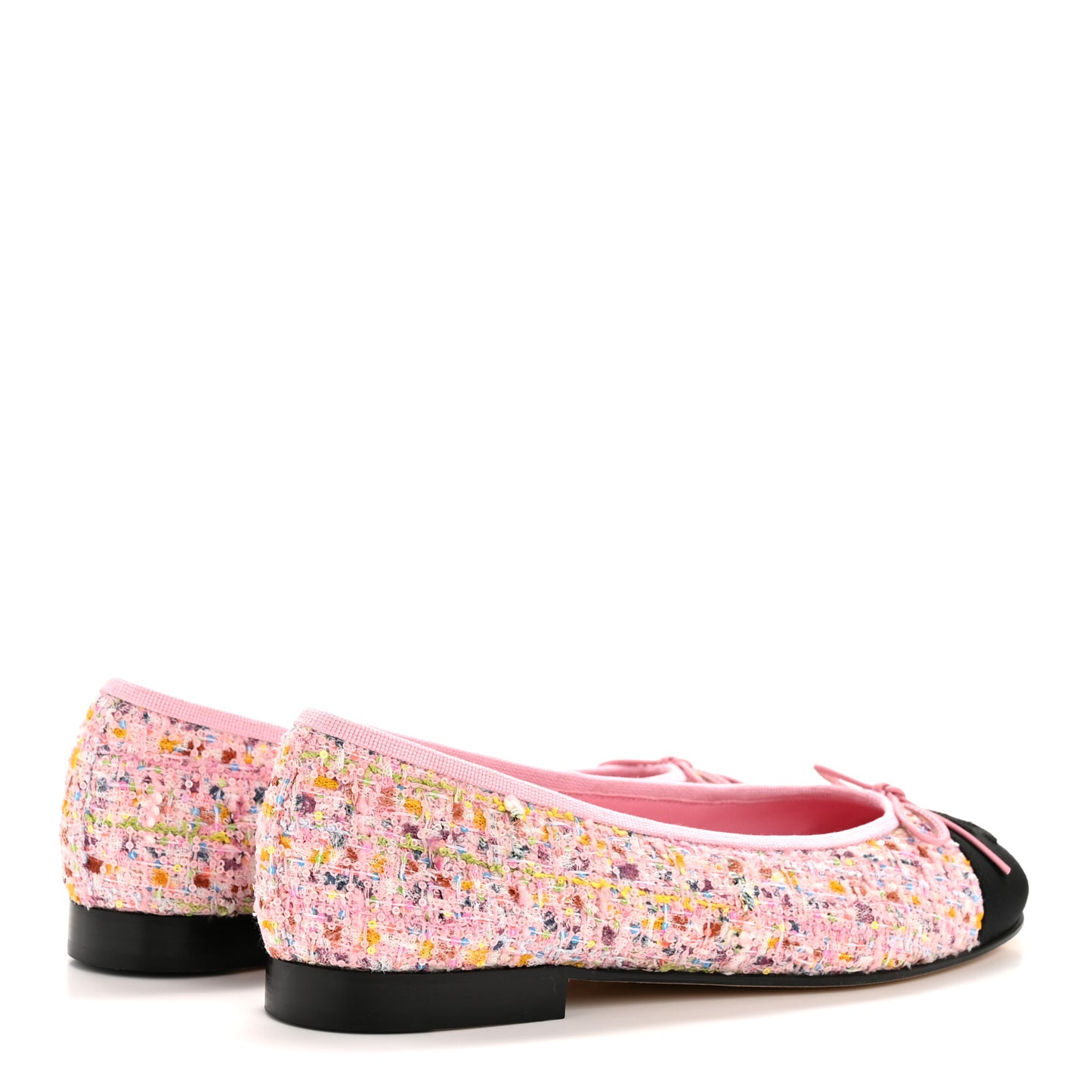 Tweed Sequin Grosgrain Cap Toe Ballet Flats 36.5 Light Pink Multicolor Black