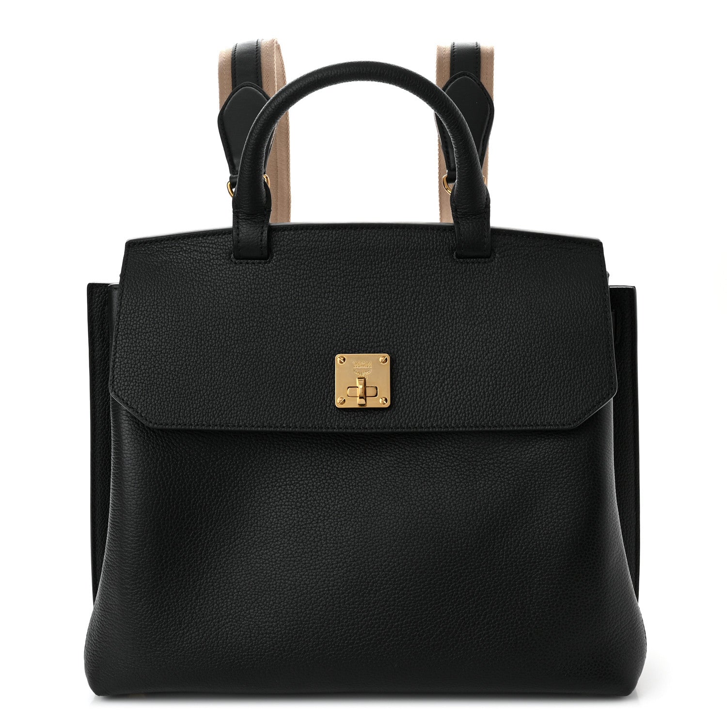 MCM Grained Calfskin Medium Milla Convertible Backpack Black 1 of 9
