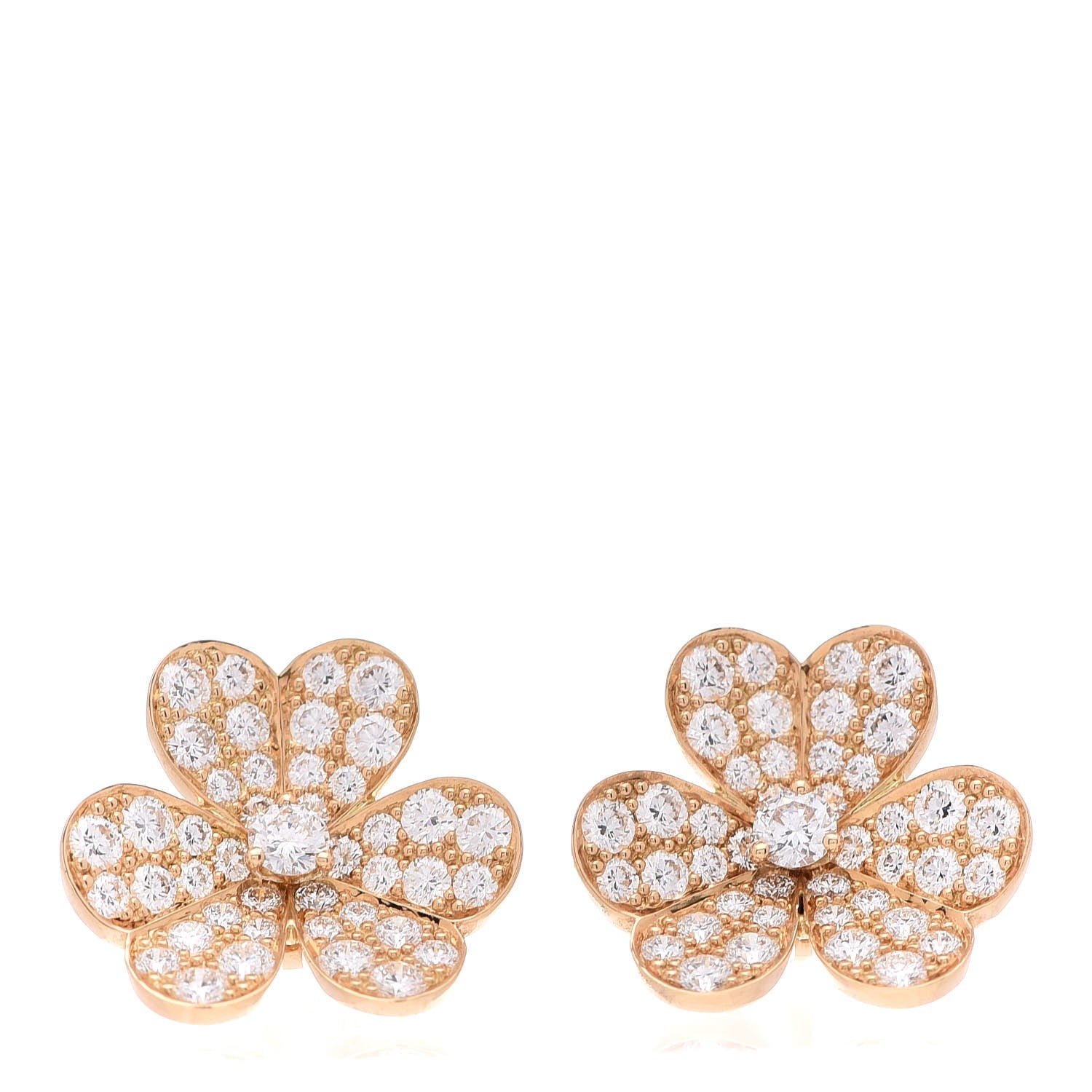 Van Cleef & Arpels 18K Yellow Gold Diamond Small Frivole Pave Earrings 1 of 6