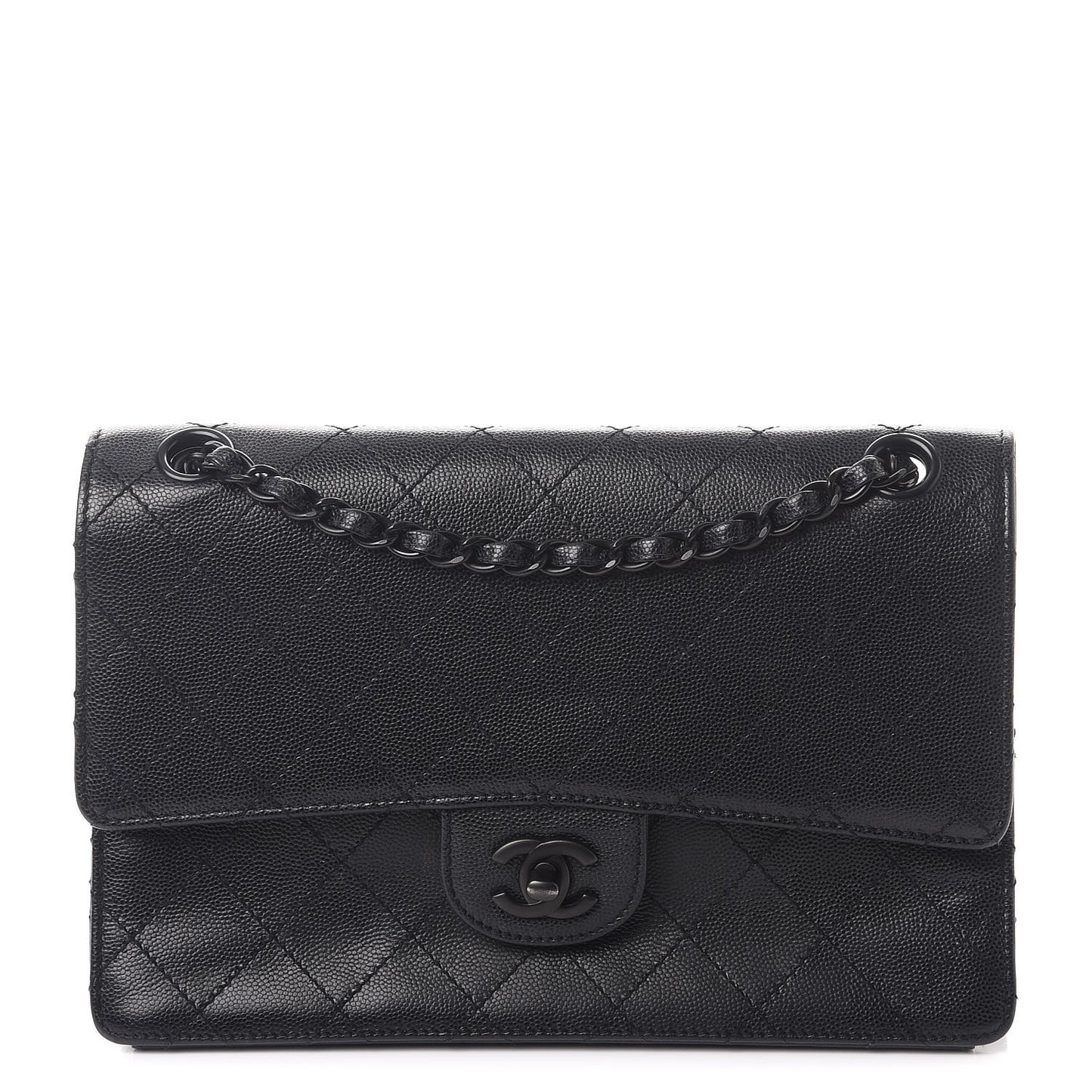 Caviar Stitch Medium Single Flap So Black