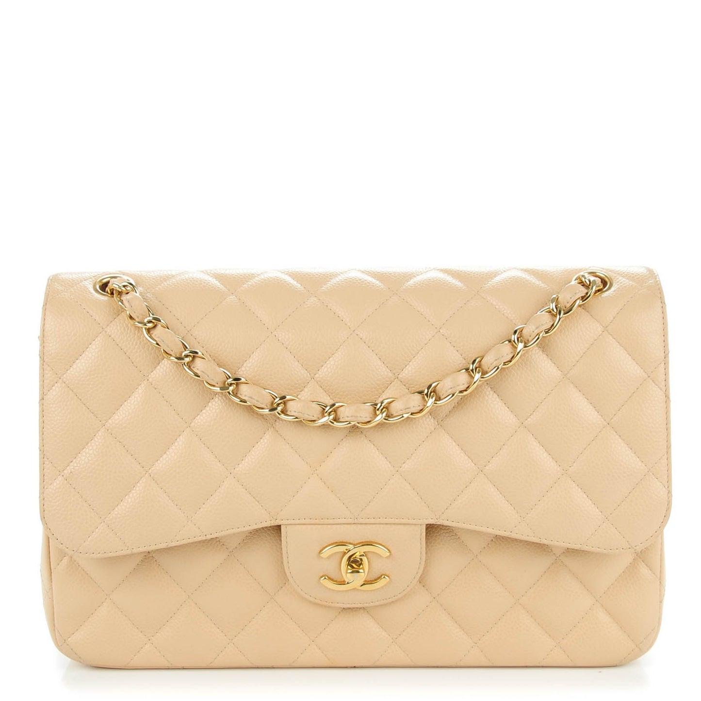 Caviar Quilted Jumbo Double Flap Beige Clair
