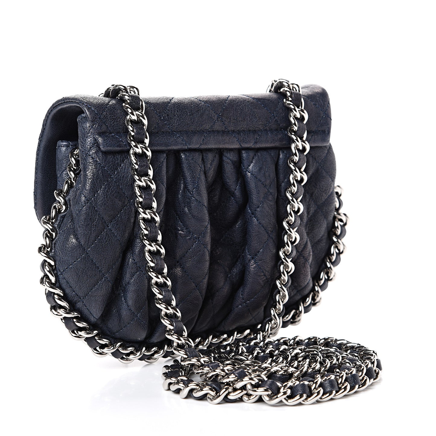 Washed Lambskin Quilted Mini Chain Around Flap Navy Blue