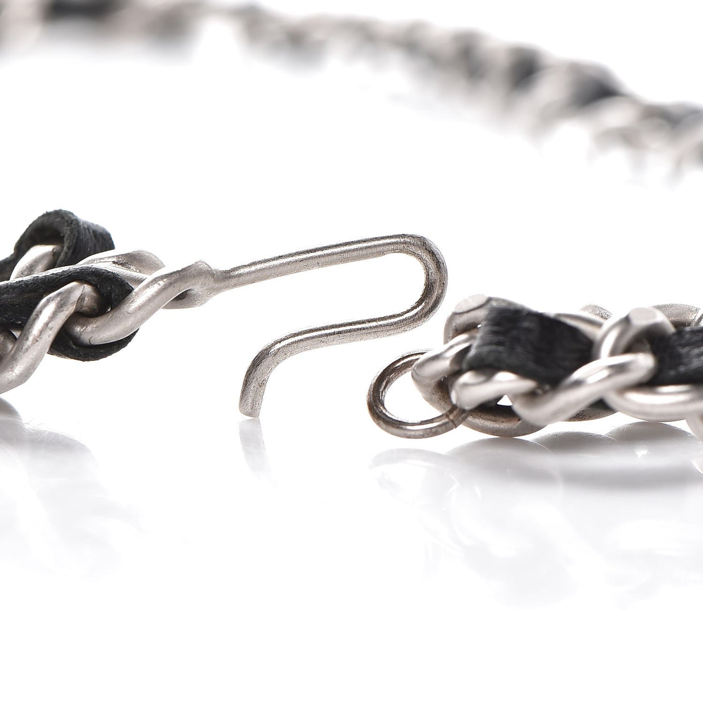 Lambskin Enamel CC Chain Belt Black Silver