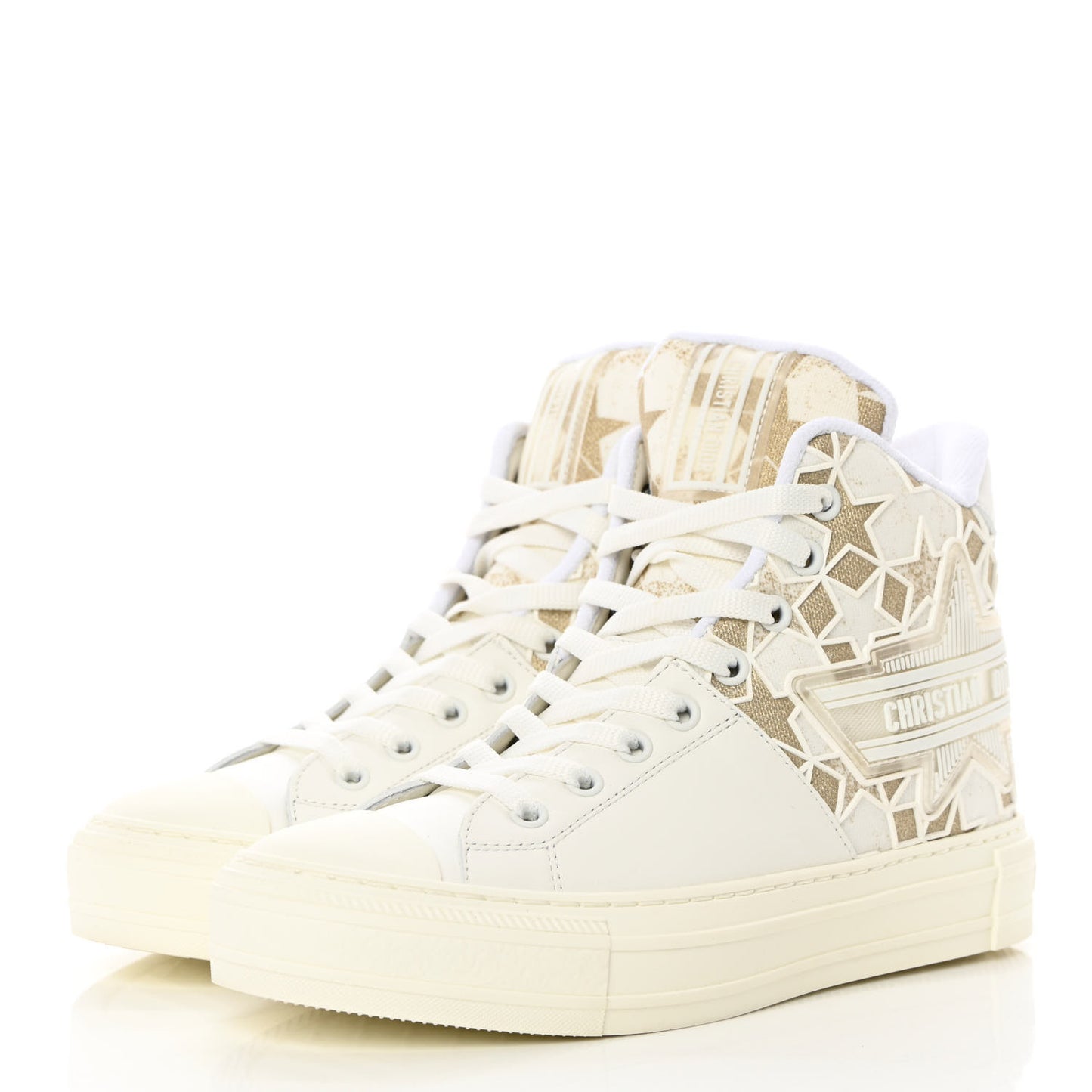 Canvas Embroidered Womens Walk'n' Dior Star High Top Sneakers 36.5 White Gold
