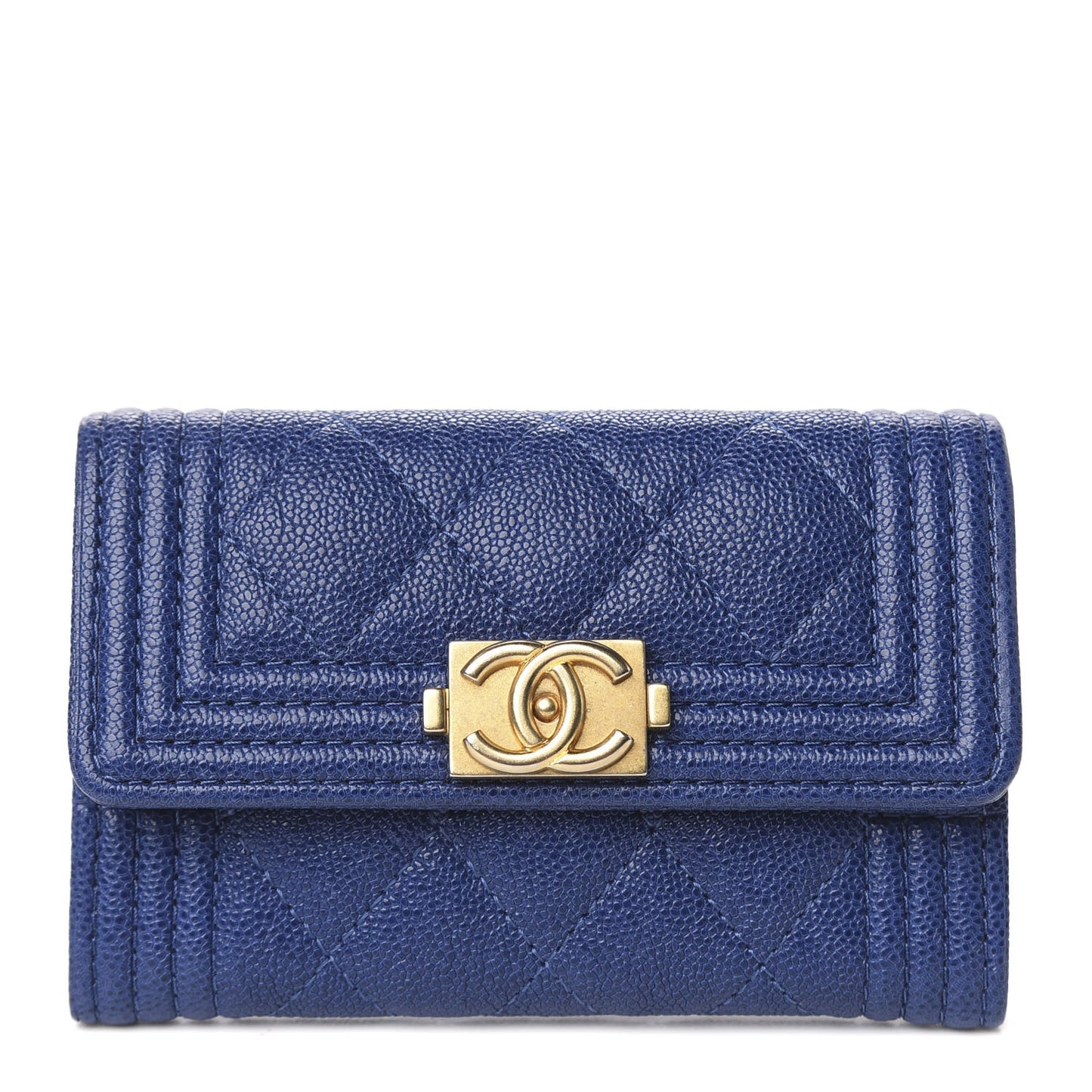 Caviar Quilted Boy Flap Card Holder Blue