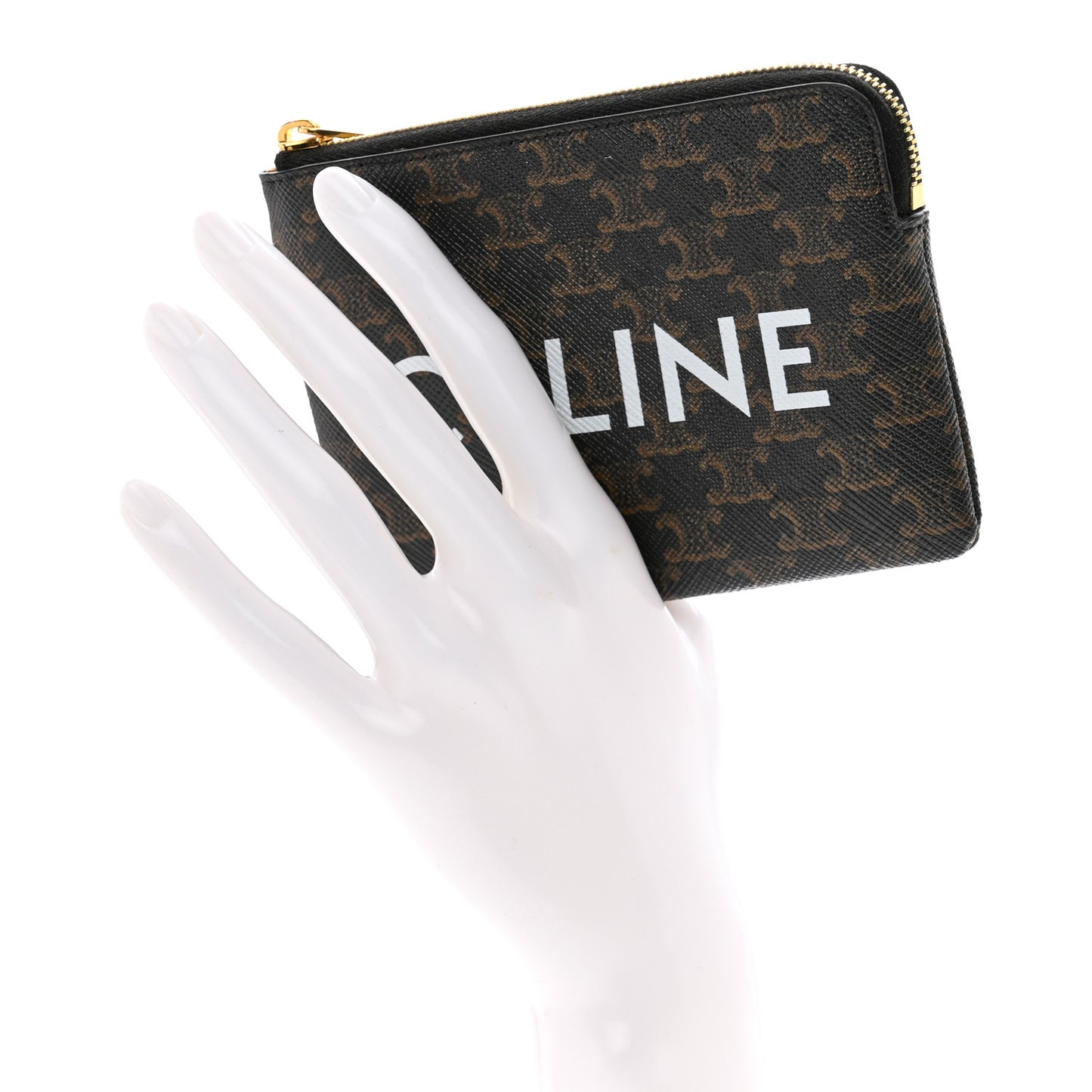 Triomphe Canvas Logo Coin and Card Pouch With Hook Black