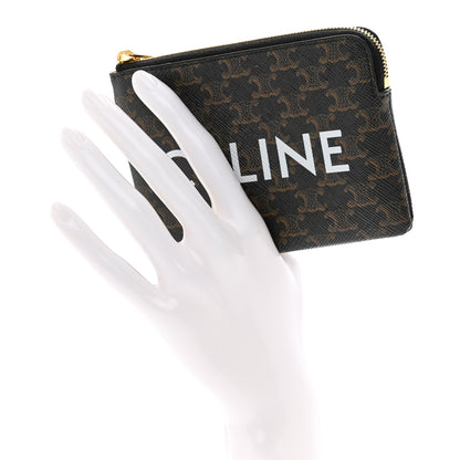 Celine Triomphe Canvas Logo Coin and Card Pouch With Hook Black 2 of 9