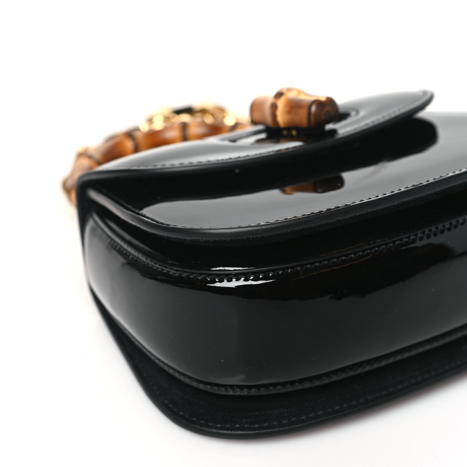 Gucci Patent Crystal Mini Bamboo 1947 Top Handle Chain Bag Black 9 of 11