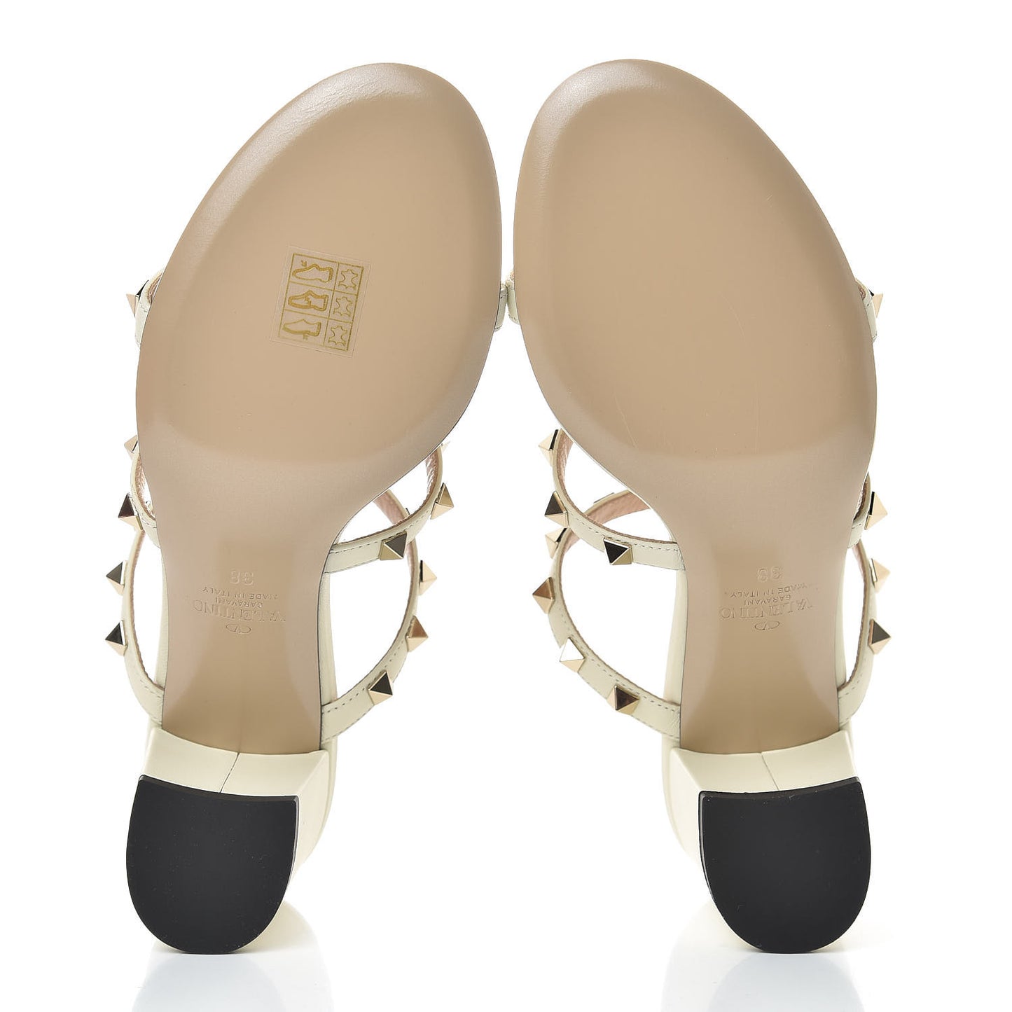 Calfskin Rockstud 60mm Caged Slide Sandals 38 Light Ivory