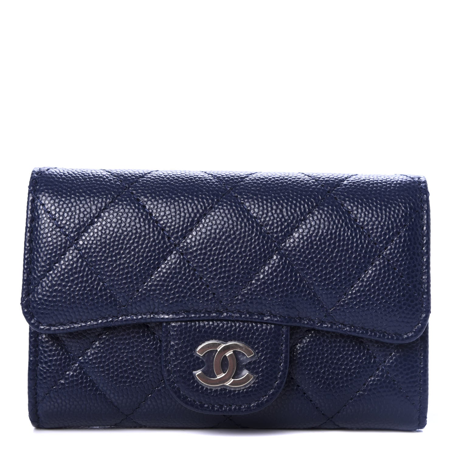 Chanel Caviar Quilted Flap Card Holder Wallet Navy Blue 1 of 9