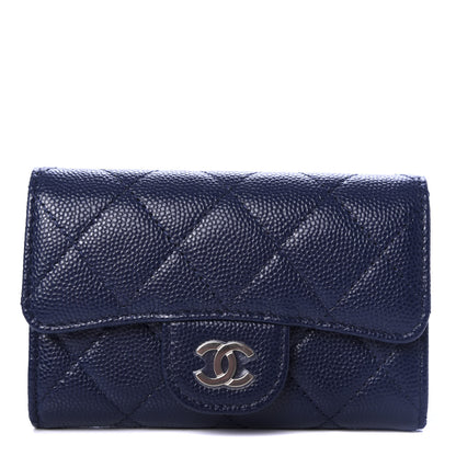 Chanel Caviar Quilted Flap Card Holder Wallet Navy Blue 1 of 9
