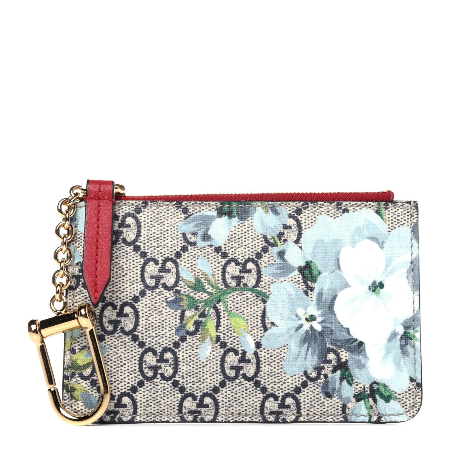 GG Supreme Monogram Blooms Key Case Beige Blue Navy Hibiscus Red