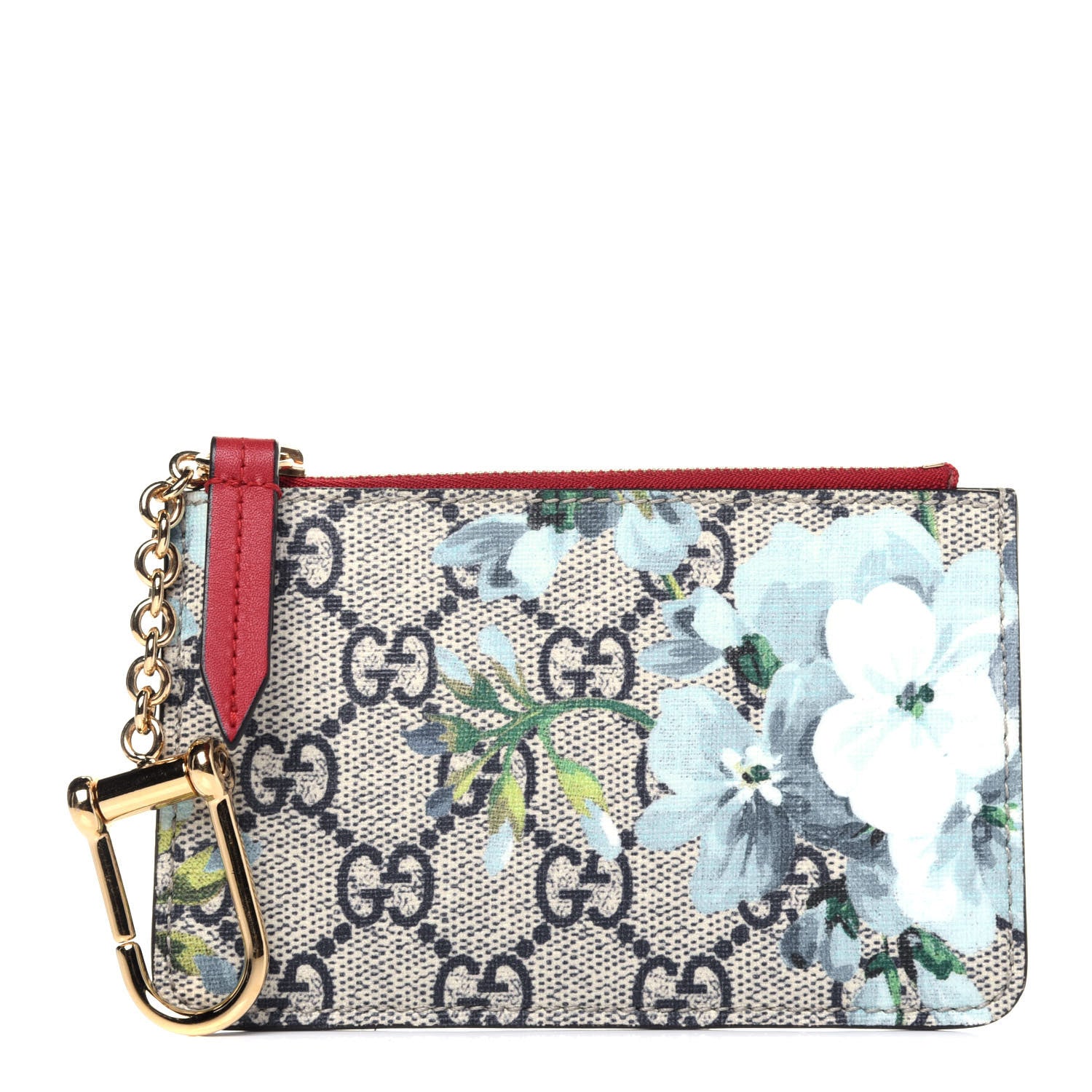 Gucci GG Supreme Monogram Blooms Key Case Beige Blue Navy Hibiscus Red 1 of 10