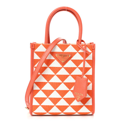 Prada Jacquard Saffiano Triangolo Symbole Embroidered Micro Tote Orange White 1 of 9