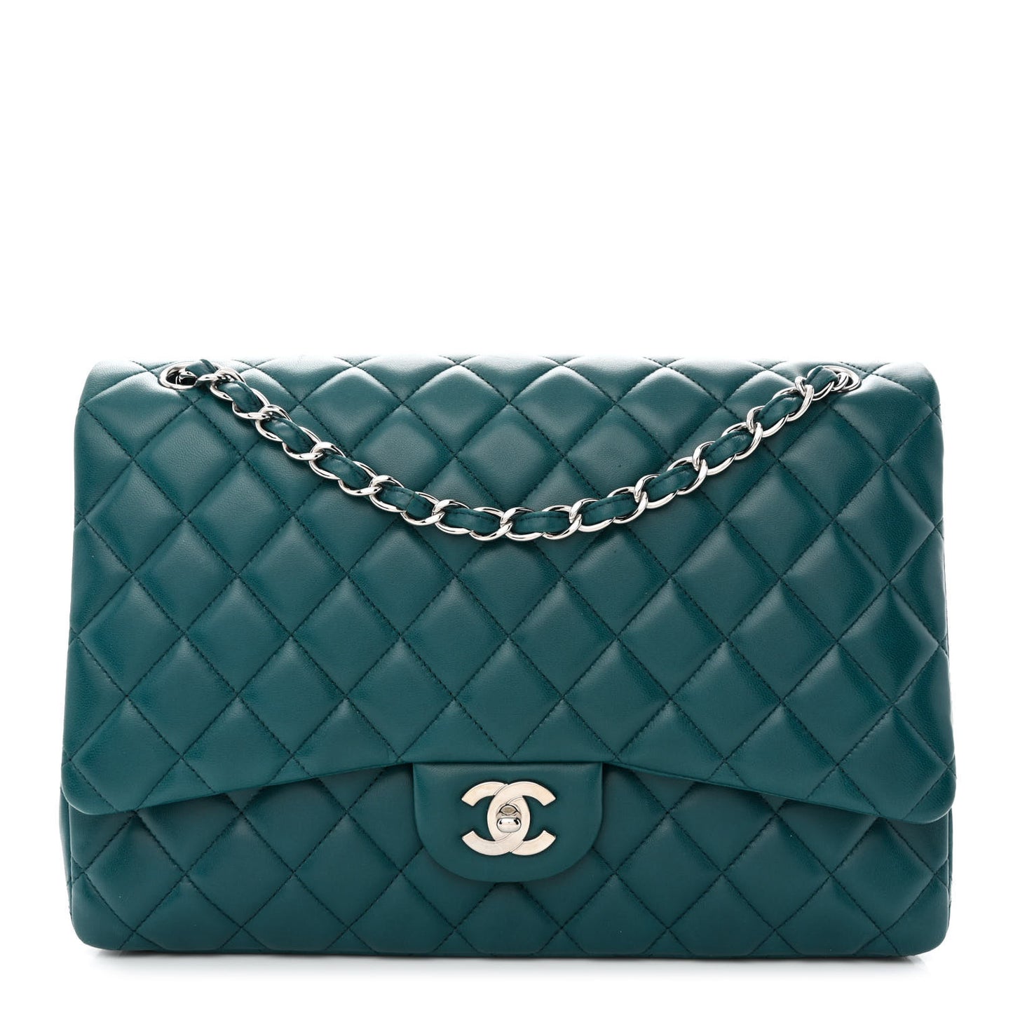 Lambskin Quilted Maxi Single Flap Turquoise