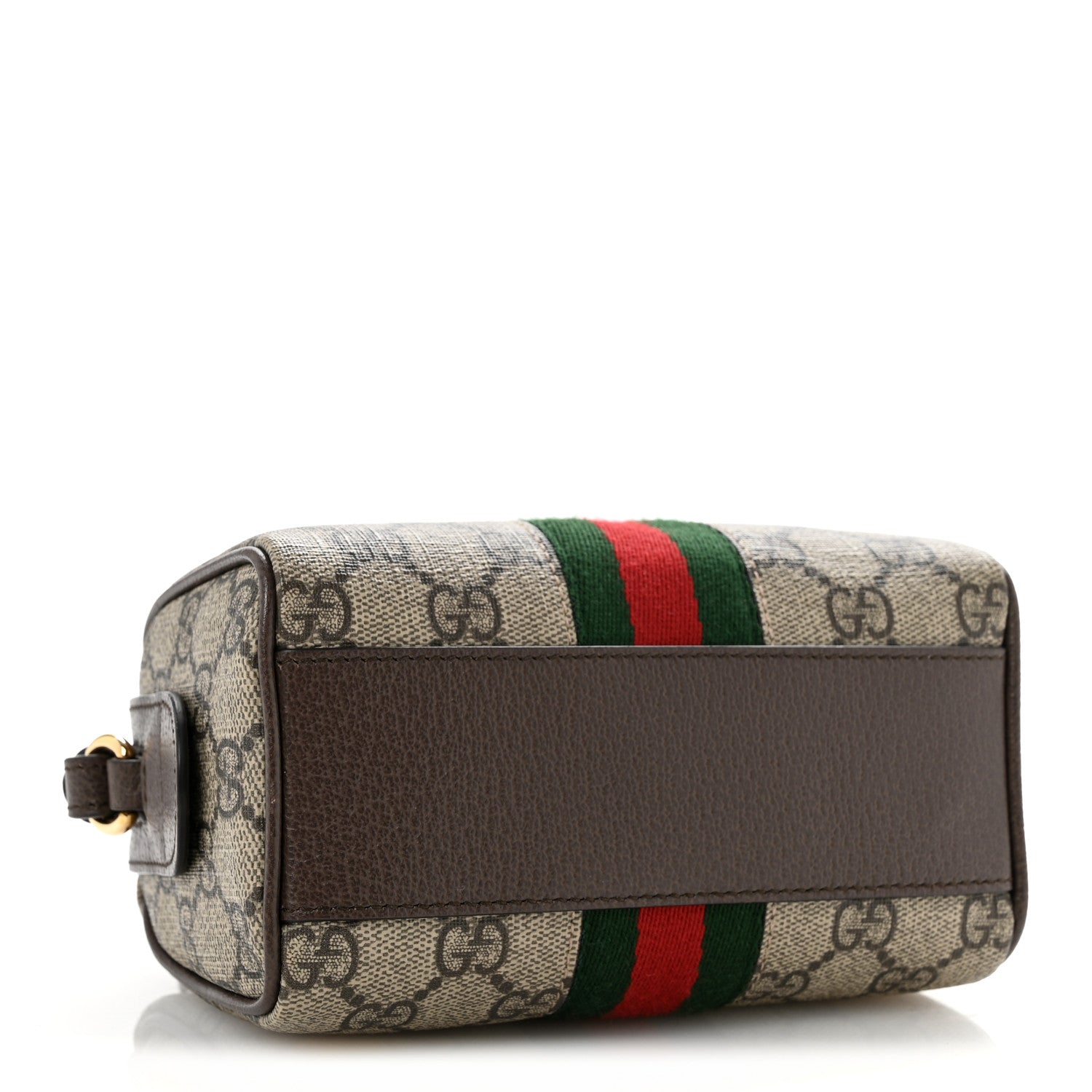 Gucci GG Supreme Monogram Textured Dollar Calfskin Web Super Mini Ophidia Top Handle Bowler Bag  Beige Ebony New Acero 4 of 12