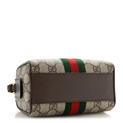 Gucci GG Supreme Monogram Textured Dollar Calfskin Web Super Mini Ophidia Top Handle Bowler Bag  Beige Ebony New Acero 4 of 12