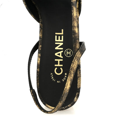 Chanel Laminated Lambskin Grosgrain Cap Toe CC Slingback Pumps 38 Gold Black 7 of 10