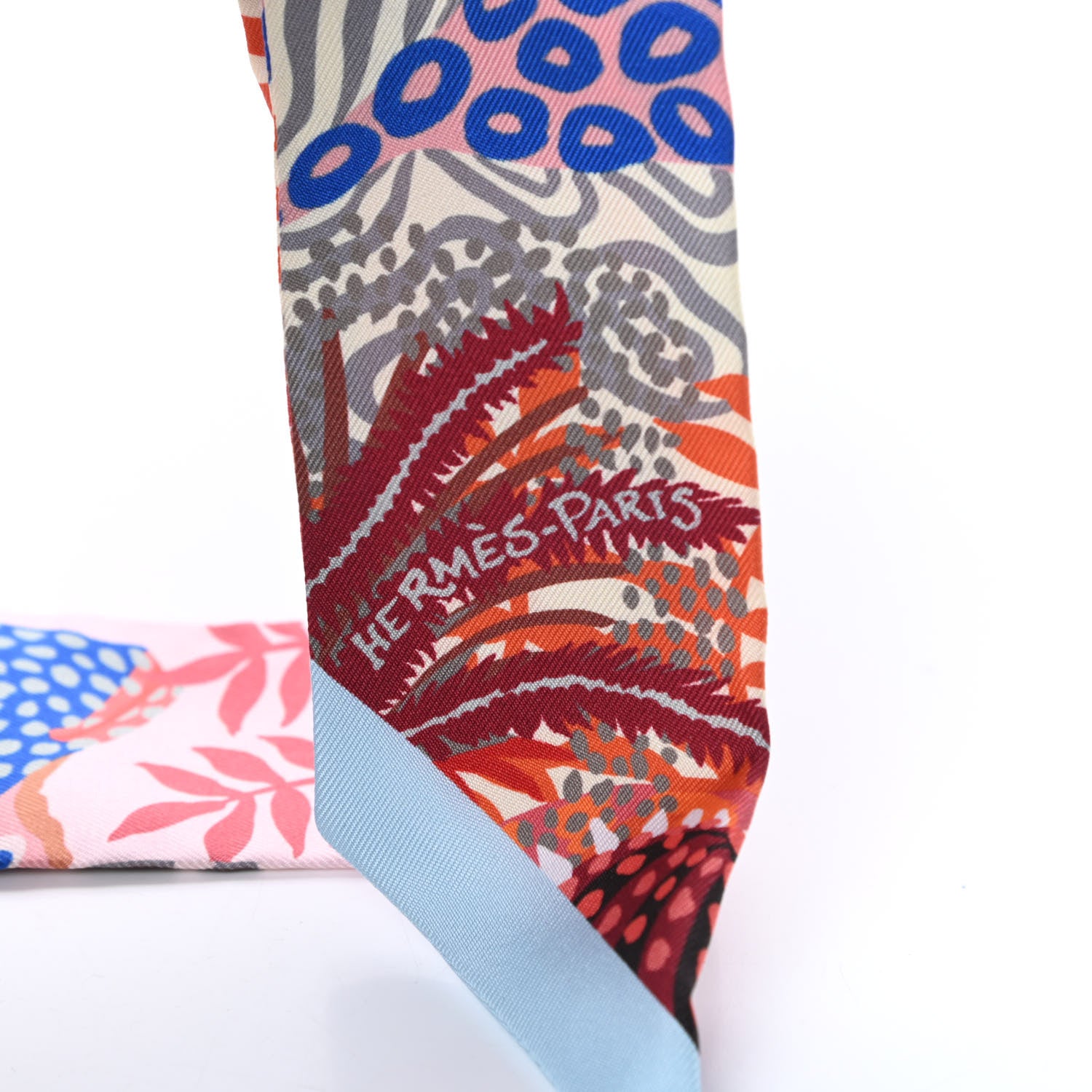Hermes Silk Under The Waves Twilly Aqua Rose Poudre Brun 3 of 4