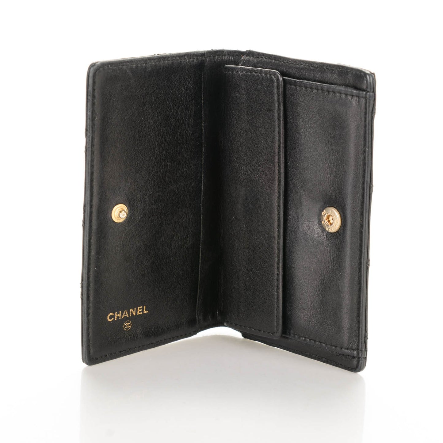 Calfskin Diamond Stitched Card Holder Wallet Black