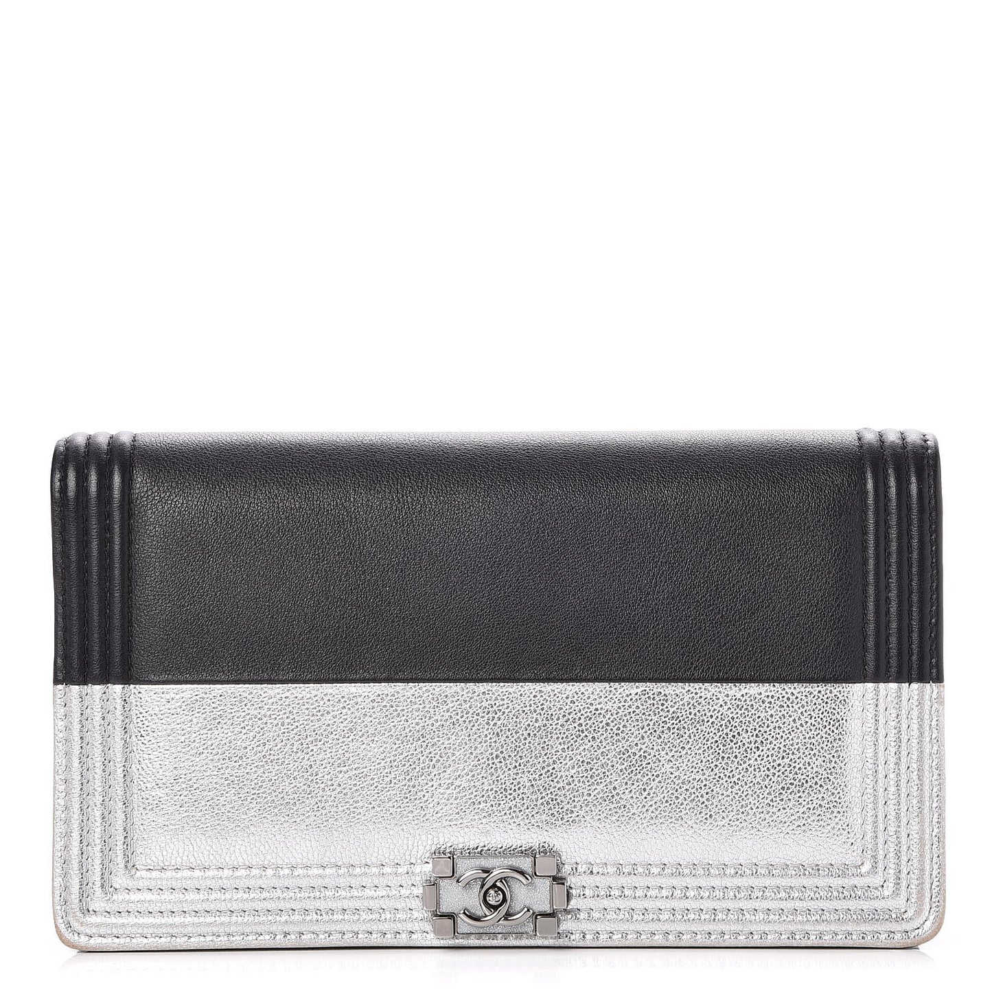 Metallic Goatskin Calfskin Boy Yen Wallet Silver Black