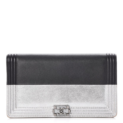 Chanel Metallic Goatskin Calfskin Boy Yen Wallet Silver Black 1 of 9