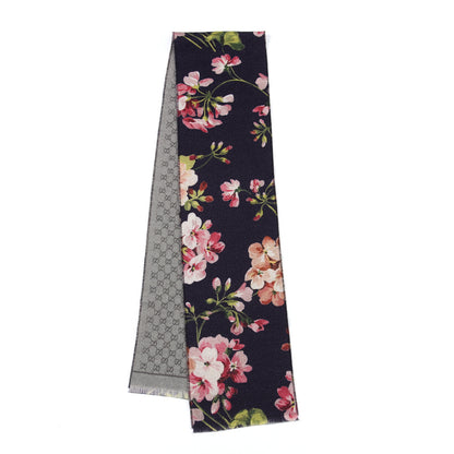 Gucci Wool Monogram Blooms Print Scarf Navy 2 of 4