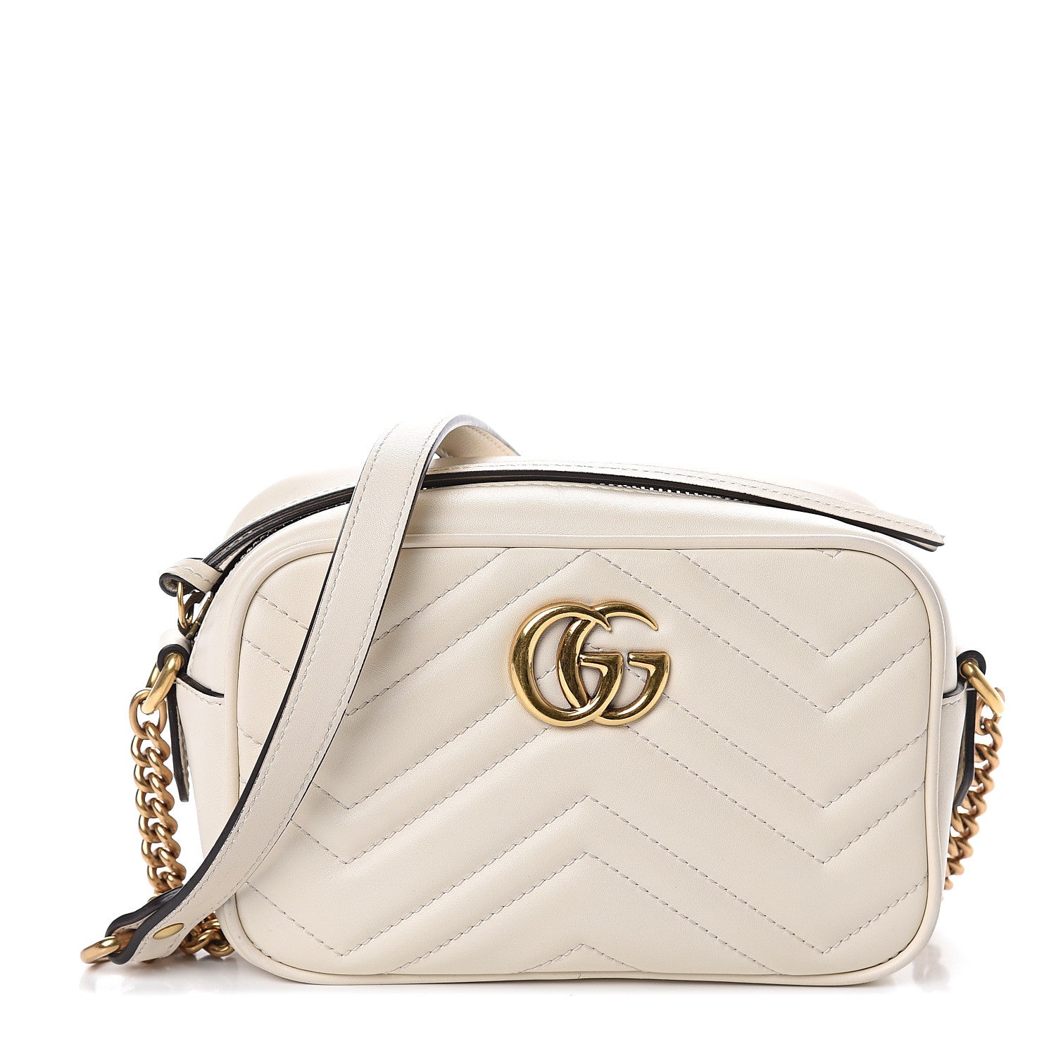 Gucci Calfskin Matelasse Mini GG Marmont Chain Shoulder Bag White 1 of 8