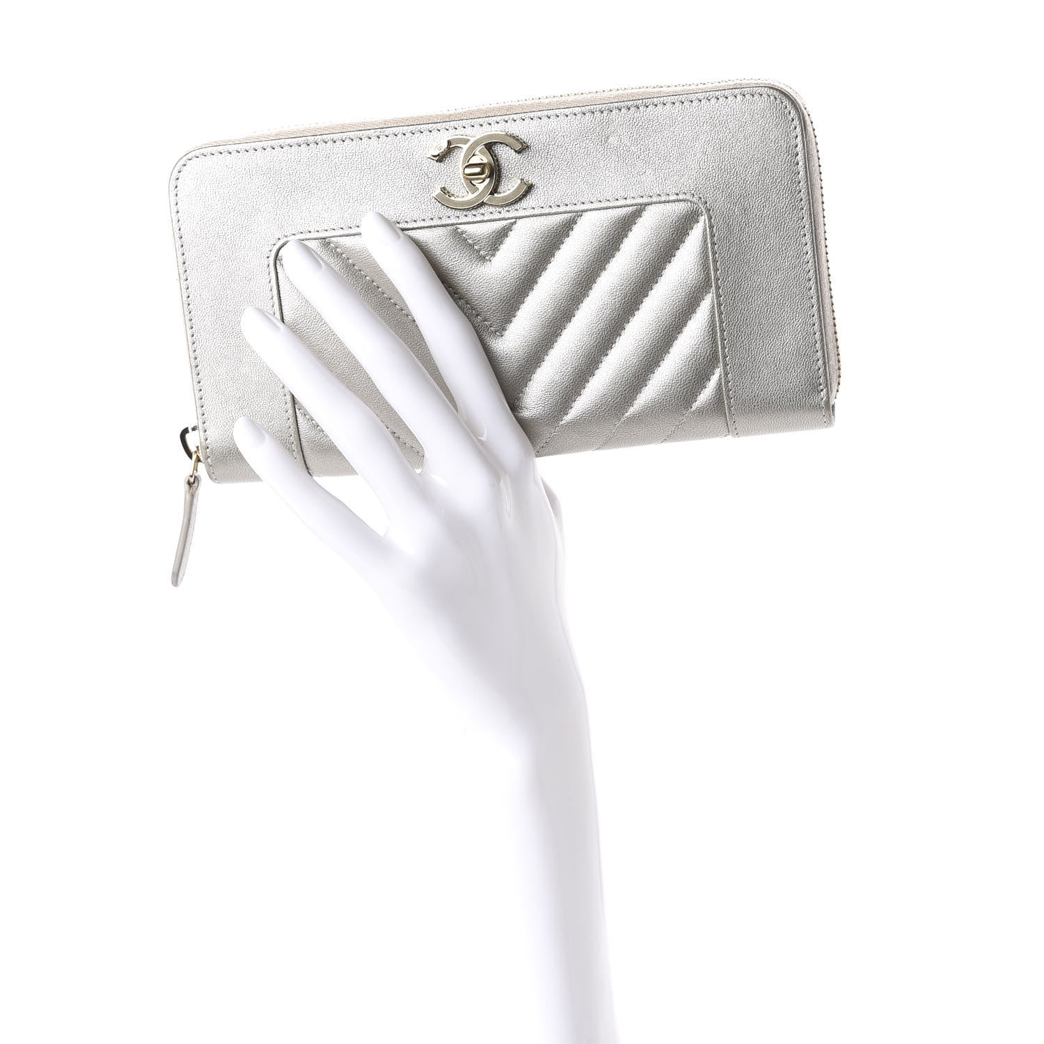 Chanel Metallic Sheepskin Quilted Mademoiselle Vintage Zip Around Wallet Light Gold 2 of 12